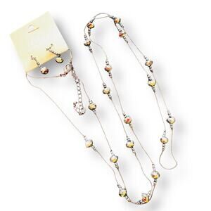 Da Vinci Jewelry Set Necklace and Earrings Glass Beads Black Metal